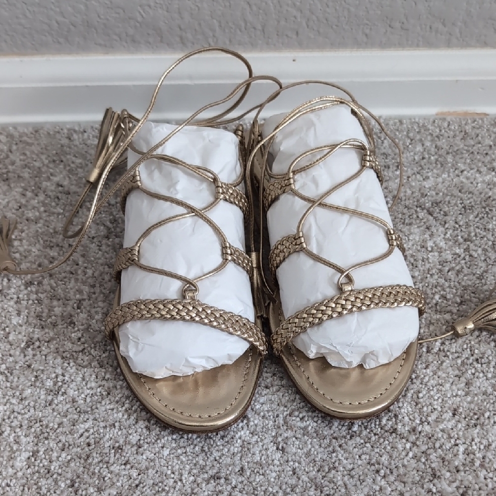 Aquazzura Metallic Gold Strappy Sandals - Picture 3 of 10